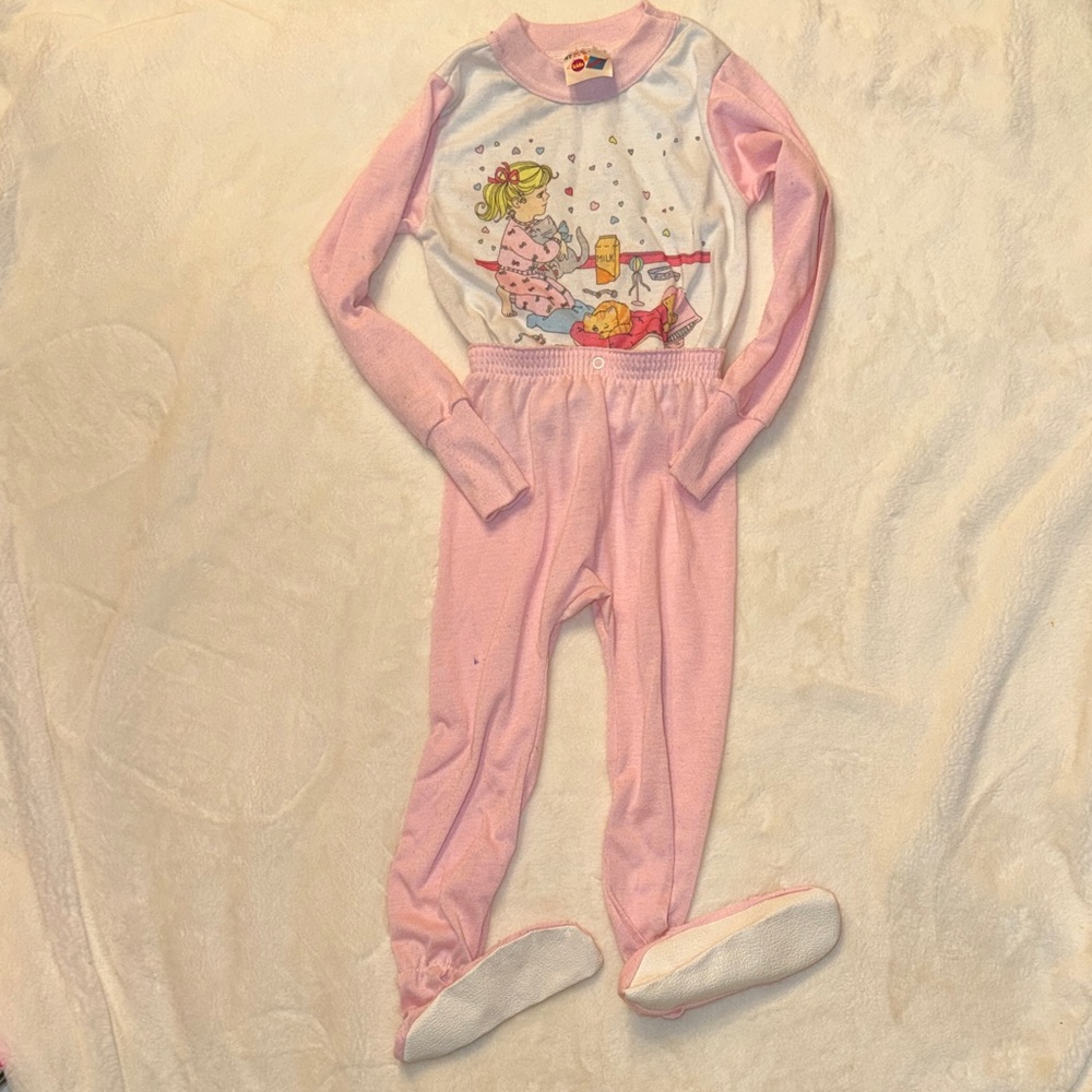 1980’s Charming Pink Kids Footie Pajamas